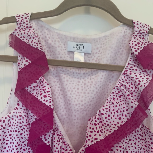 HOT PINK/FUCHSIA/WHITE💖ANN TAYLOR/LOFT PETITES XSP SILK RUFFLE MINI DRESS - Picture 8 of 9